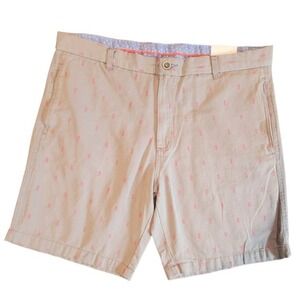 TailorByrd Collection Men Khaki Shorts Size 36 Pineapple Print Flat Front Casual